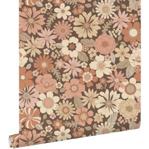 Kinderkamerbehang Retro Bloemen – Oud Roze en Beige